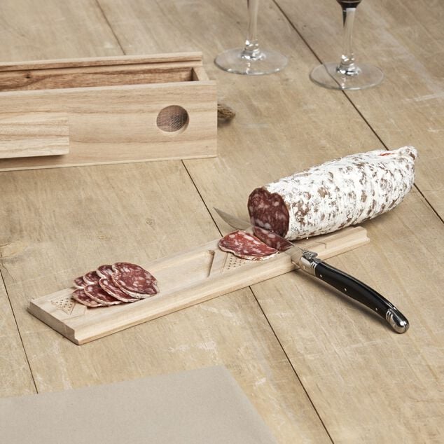 Cave &agrave; saucisson bois et couteau