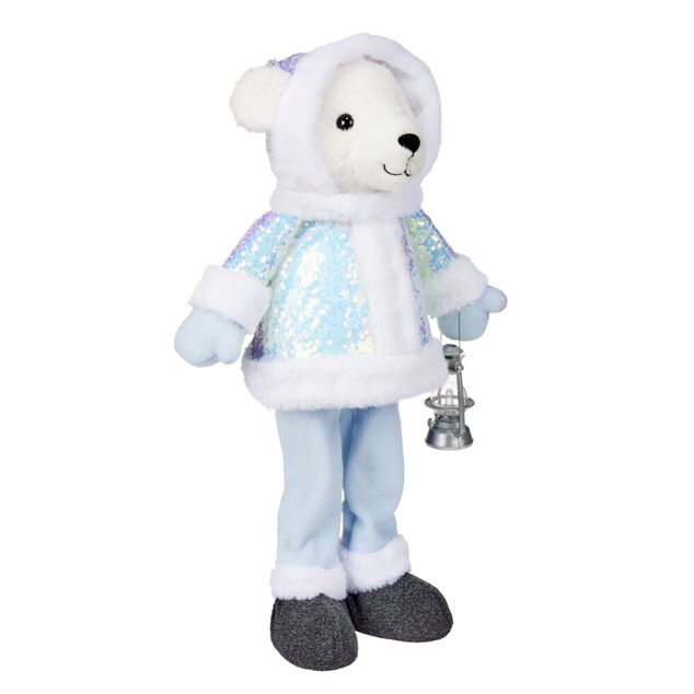 Ours de No&euml;l &agrave; poser bleu ciel H52 cm