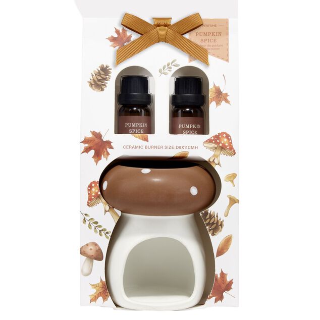 Br&ucirc;leur de parfum c&eacute;ramique forme champignon blanc et marron &Oslash;8xH11cm