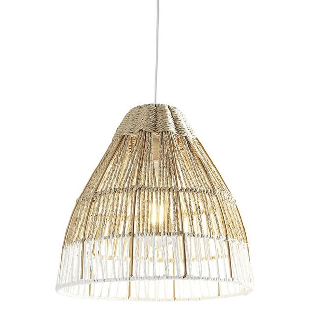 Suspension avec abat jour en cordage imitation jute blanc naturel