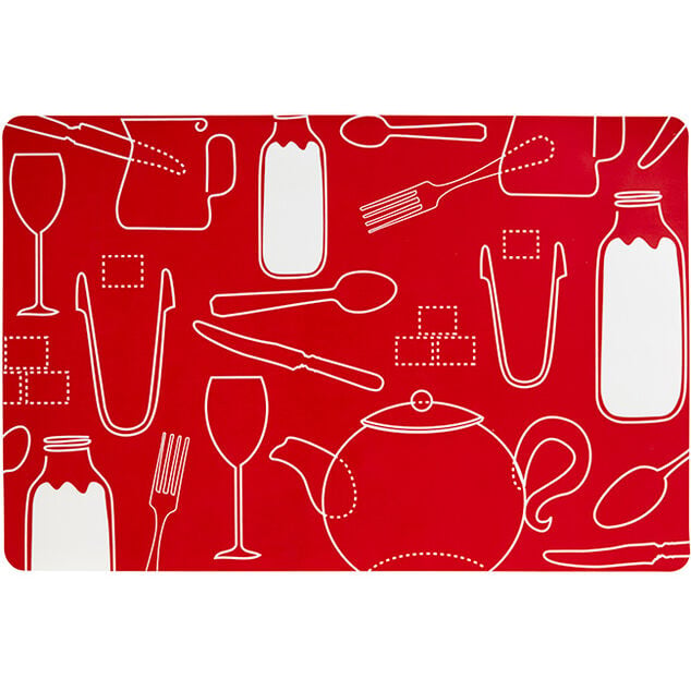 Set de table rectangulaire plastique rouge et blanc cuisine