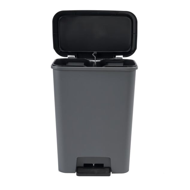 Poubelle de tri 2 compartiments 2x23L &agrave; p&eacute;dale et rabat 48x29xH63cm grise et noire