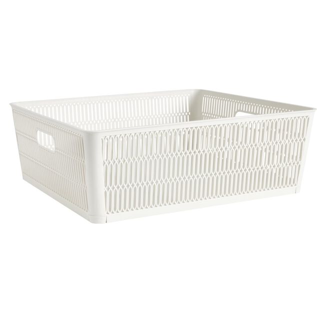 Pani&egrave;re de rangement 12L ajour&eacute;e empilable plastique blanc 38x33xH13cm