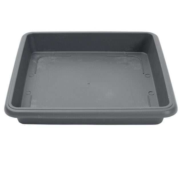 Soucoupe carr&eacute;e pot de fleur plastique gris anthracite 34x34cm