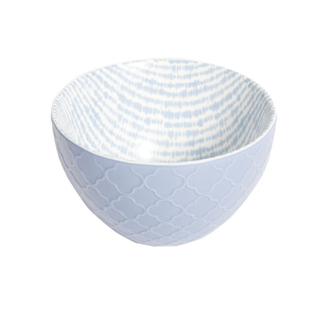 Coupelle porcelaine motif tiss&eacute; blanc et bleu pastel &Oslash;13xH7,2cm