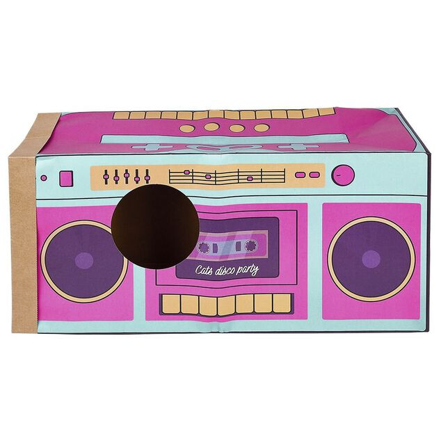 Tunnel de jeu pour chat carton motif cassette 60x27xH22cm