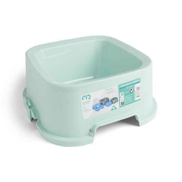 Gamelle carr&eacute;e pour chien plastique vert 3,2L - 29x29xH.12cm