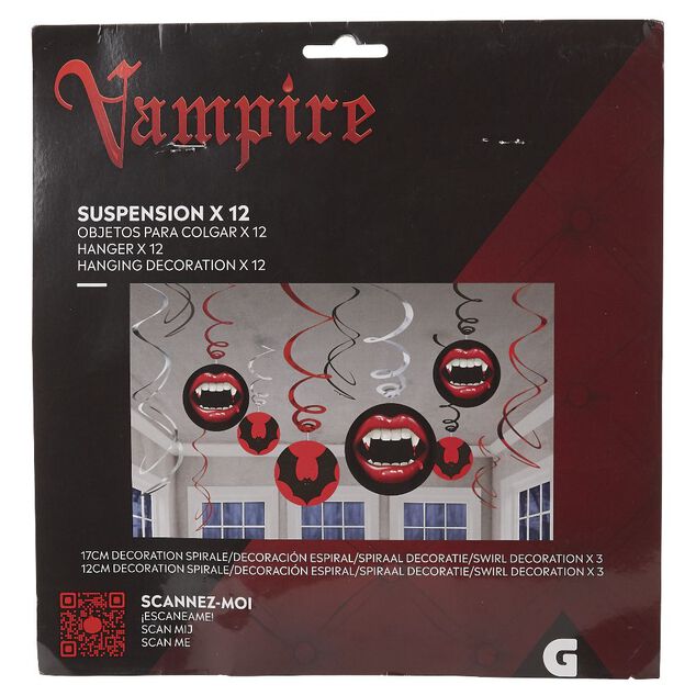 D&eacute;coration Halloween &agrave; suspendre bouches vampire et chauve souris x12