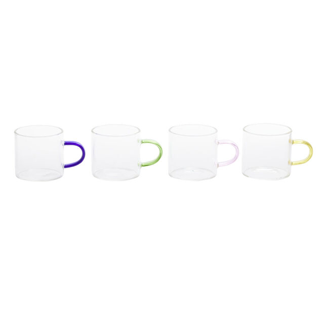 Tasse à café x4 en verre anse colorée Ø5xH5cm