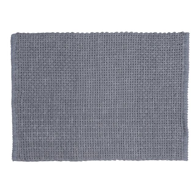 Tapis salle de bain rectangulaire polycoton quadrillé gris 45x70cm