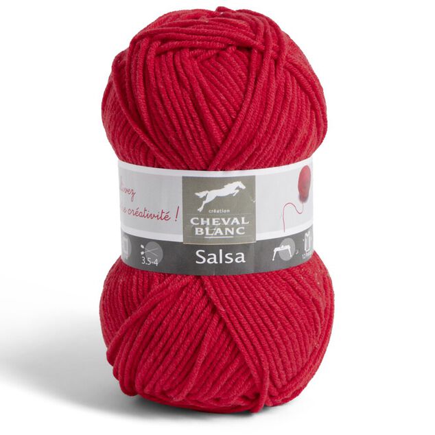 Pelote fil &agrave; tricoter 110m Salsa Cheval Blanc coton et acrylique rouge 50g