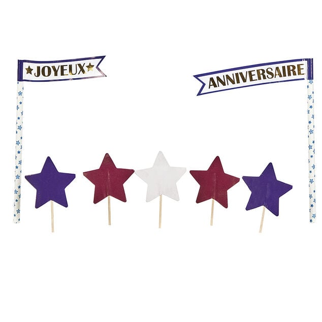 D&eacute;coration g&acirc;teau Joyeux anniversaire et &eacute;toiles