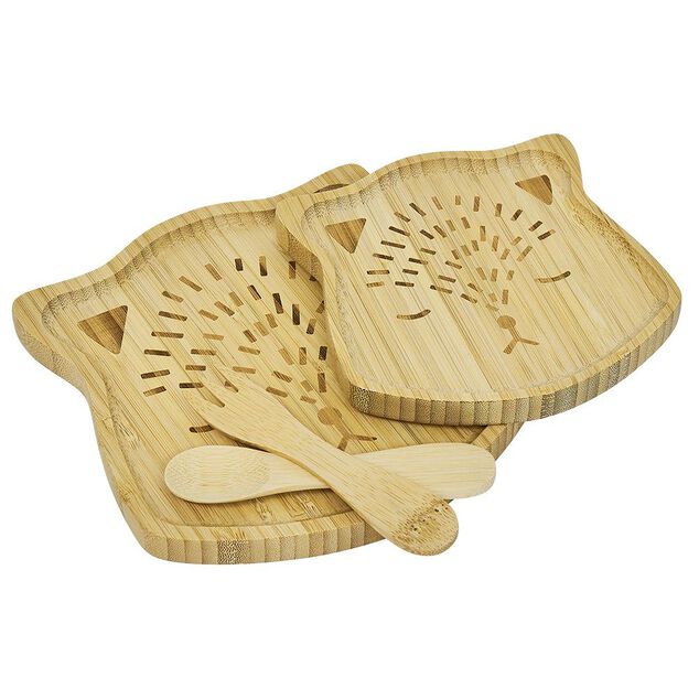 Coffret repas enfant 4 pi&egrave;ces bambou design chat