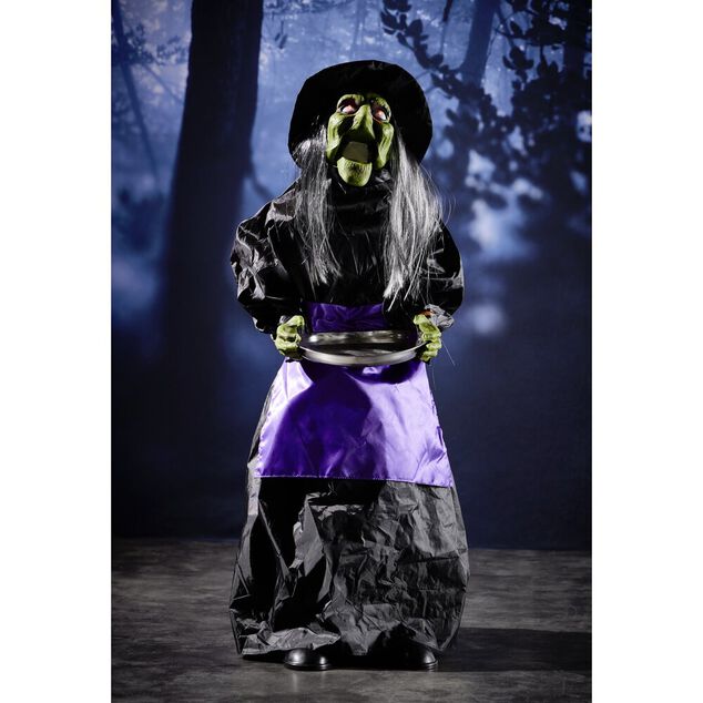 D&eacute;coration LED Halloween &agrave; poser sorci&egrave;re sonore anim&eacute;e lumineuse H90cm