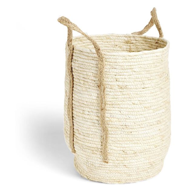 Panier &agrave; linge ronde 43L fibre de ma&iuml;s beige &Oslash;36xH40cm