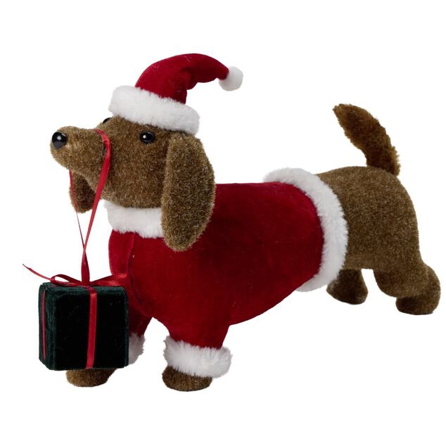 Teckel de No&euml;l &agrave; poser marron et rouge L32cm
