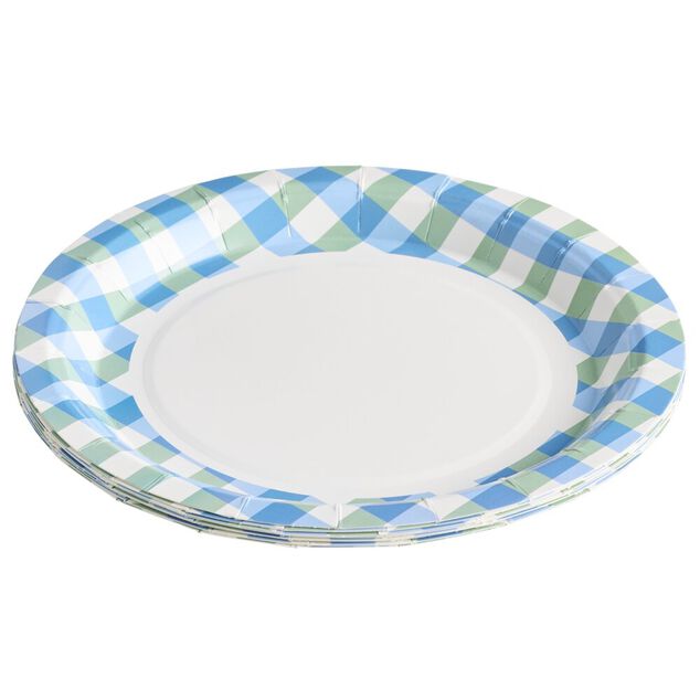 Assiettes dessert x8 carton motif carreaux blanc et bleu &Oslash;18cm