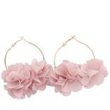 Cr&eacute;oles m&eacute;tal dor&eacute; avec fleur tissu rose &Oslash;3,5cm