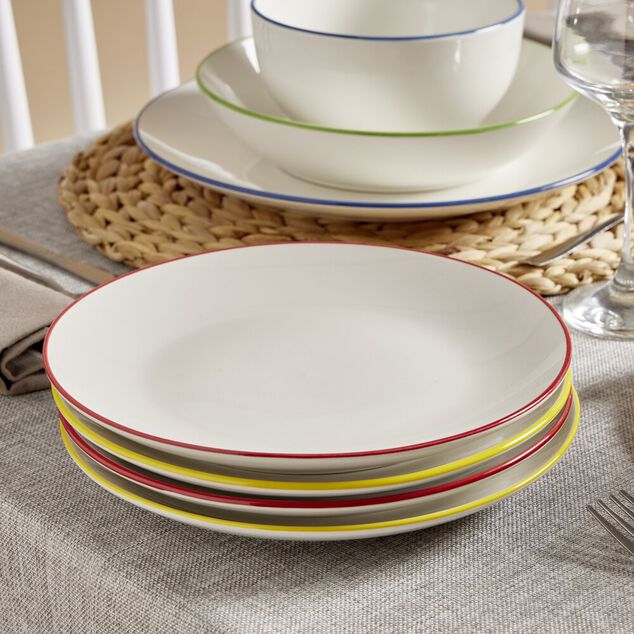 Assiette dessert porcelaine blanc liseré rouge Ø20cm