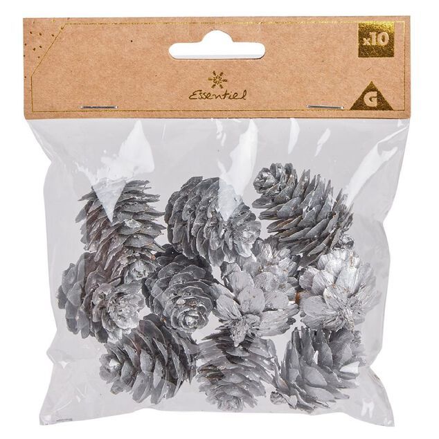 Pomme de pin à poser effet neige argentée x11