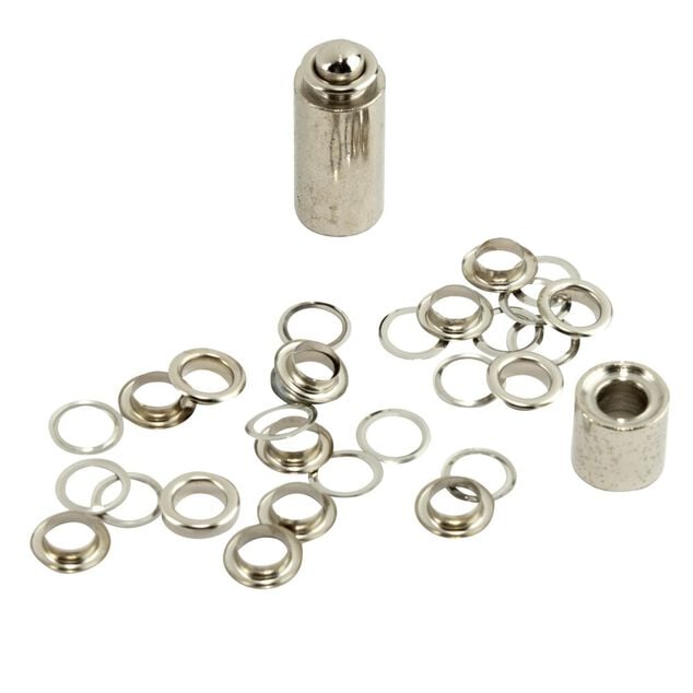 Lot de 15 oeillets en m&eacute;tal &Oslash;8mm avec outil de pose