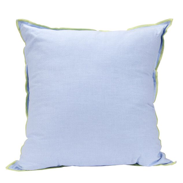 Coussin rectangulaire en lin et coton bleu bord vert 30x50cm