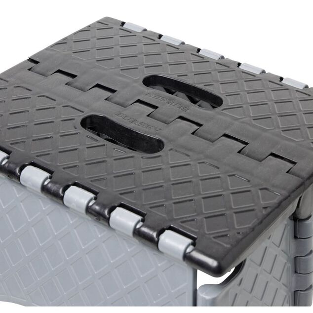 Tabouret marche pied pliant noir et gris H44 cm