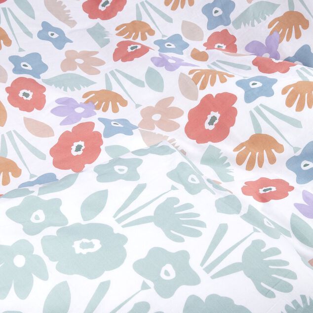 Parure de lit 1 personne 140x200cm coton graphique et fleuri (2 mod&egrave;les)