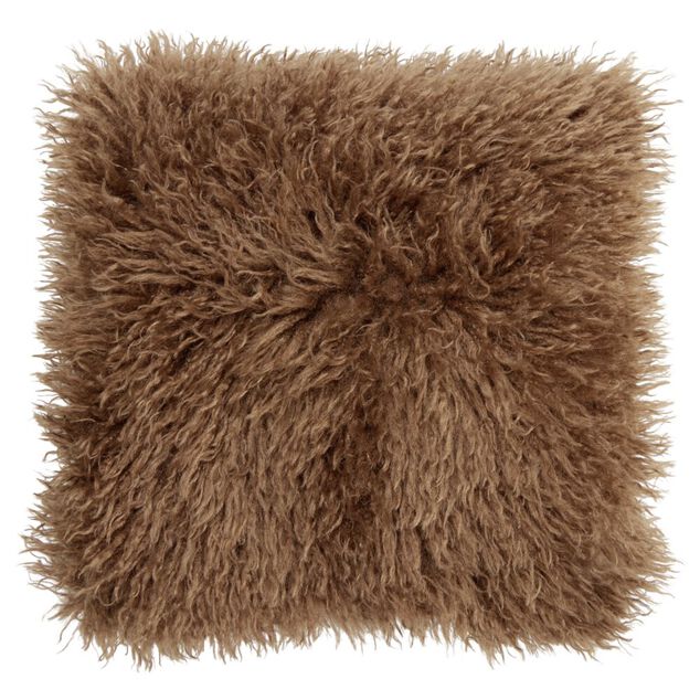 Coussin carré fausse fourrure longue 40x40cm (2 modèles beige ou taupe)