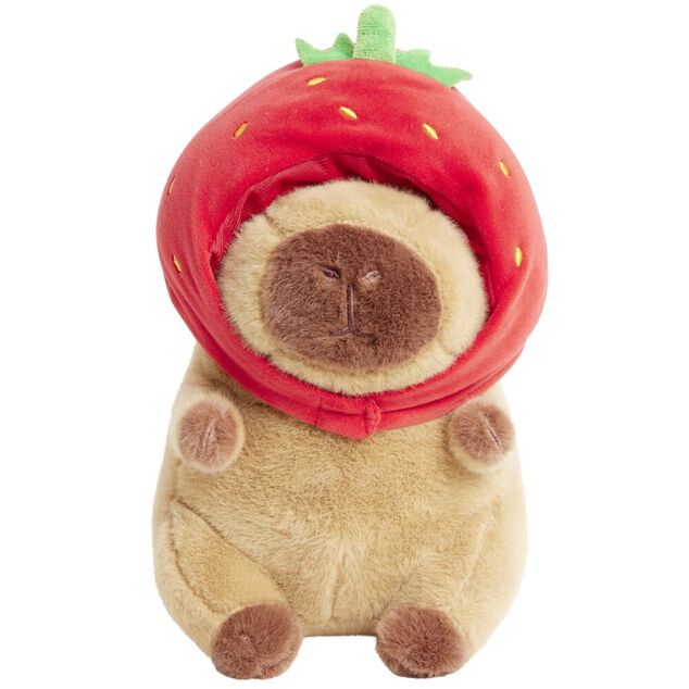 Peluche animal capybara avec fraise 19x9xH23cm