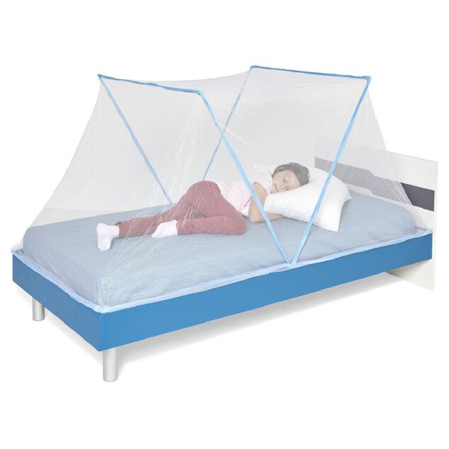Moustiquaire d&ocirc;me pliable pour lit 1 place bleu et blanc
