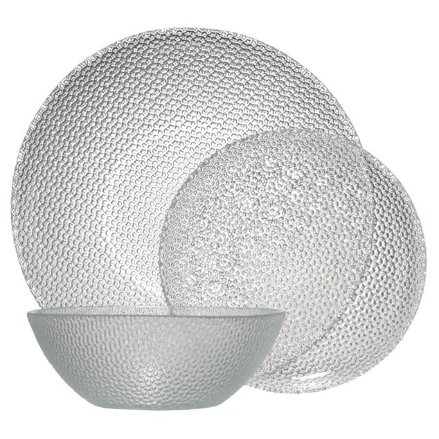 Service &agrave; vaisselle 12 pi&egrave;ces porcelaine relief transparent