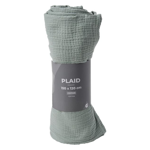 Plaid vert uni 100% coton 150x120cm