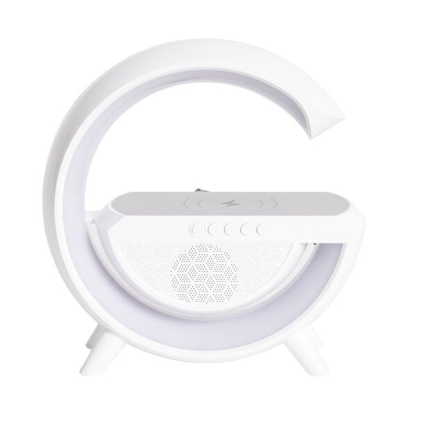 Enceinte multifonction forme G lampe et chargeur à induction