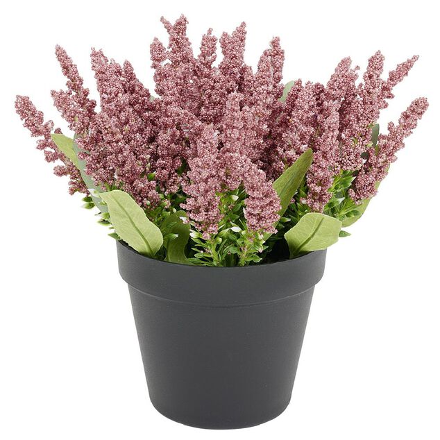 Pot bruy&egrave;re et rose artificiel &Oslash;16xH25cm