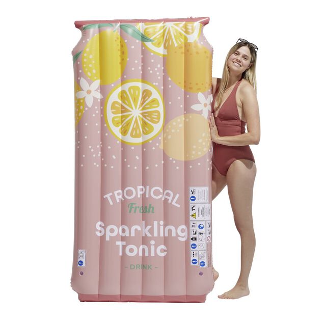 Matelas gonflable piscine Tropical Fresh motif citron rose et jaune 90x180cm