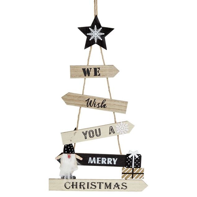 D&eacute;coration No&euml;l &agrave; suspendre We wish you a merry Christmas pancarte en bois
