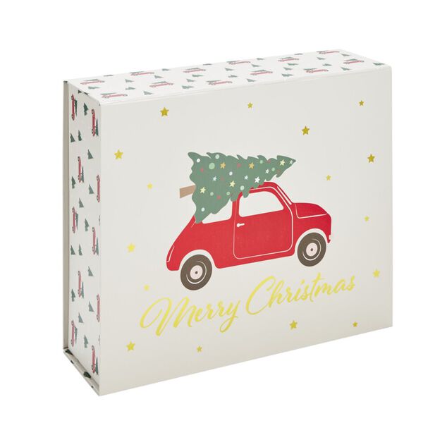Boîte cadeau Noël pliable fermeture magnétique Merry Christmas sapin 30x35cm