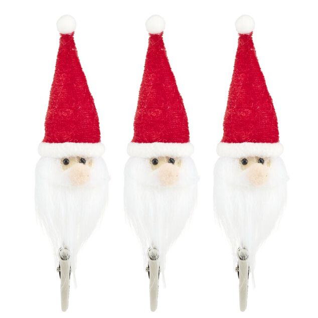 T&ecirc;te de P&egrave;re No&euml;l &agrave; clipser x3 feutrine rouge et blanc H15cm