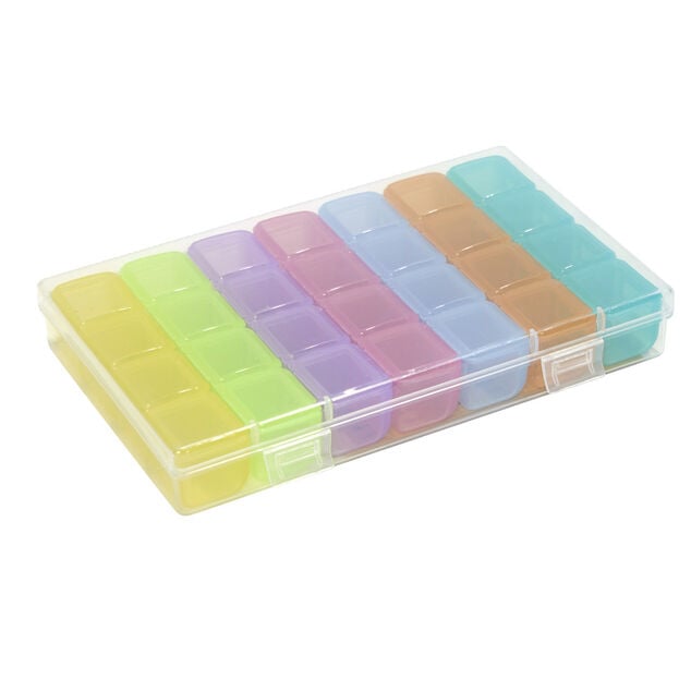 Pilulier 1 mois 28 compartiments rectangulaire plastique bleu 10,5x17,4cm