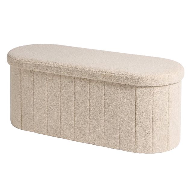 Banc coffre Clara bouclette &eacute;cru 111xH45x41.5cm