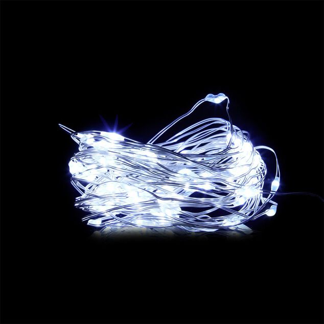 Guirlande &eacute;lectrique fil cuivre 100microLED 5m d'&eacute;clairage blanc froid