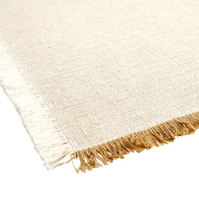Set de table rectangulaire tissu beige et marron &agrave; frange