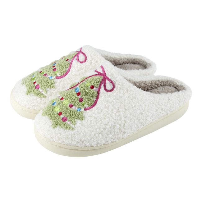 Chaussons femme molleton motif sapin blanc et vert (3 tailles)
