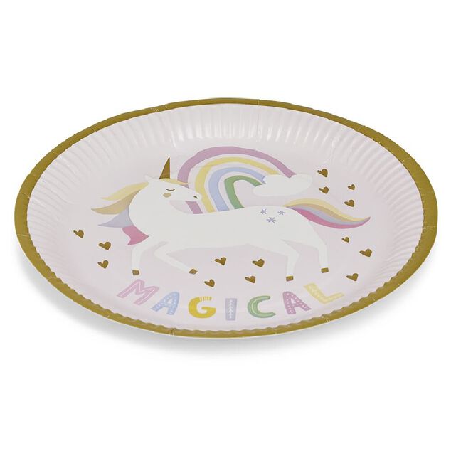 Assiette carton x8 motif licorne Ø23cm