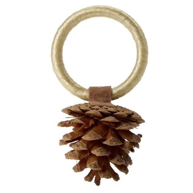 Rond de serviette X4 pcs forme pomme de pin bois et polyester L6X6XH12 cm coloris naturel