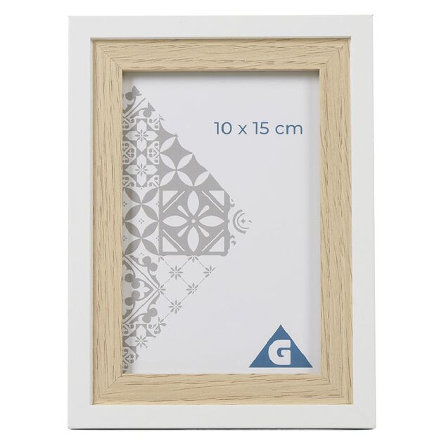 Cadre photo bois naturel blanc 14x19cm pour photo 10x15cm