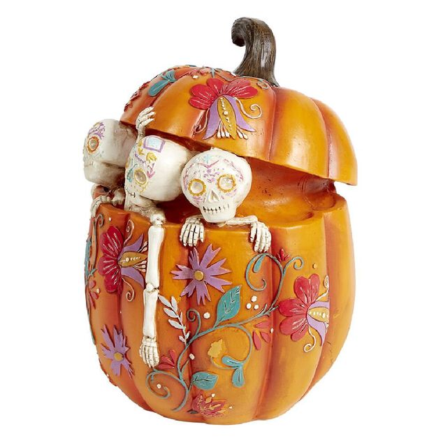 Citrouille Halloween d&eacute;co calavera avec squelettes &Oslash;15xH21cm