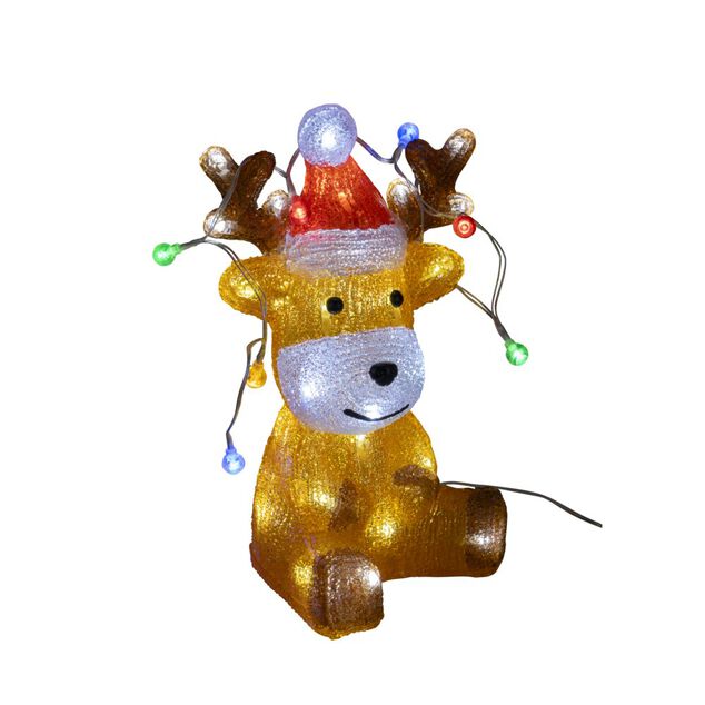 D&eacute;coration de No&euml;l lumineuse renne assis avec guirlande 50LED 27x16xH33cm