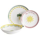 Service vaisselle 12 pi&egrave;ces motif Indie porcelaine blanche